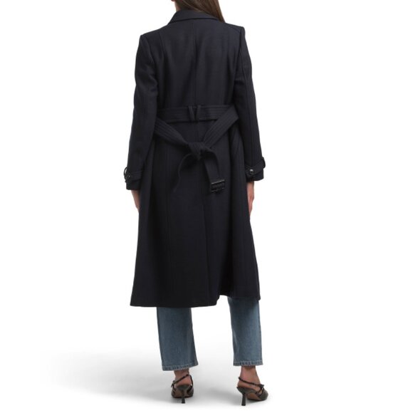 COLE HAAN bordeaux Wool Blend Double Breasted Faux Wrap Coat - Picture 2 of 2